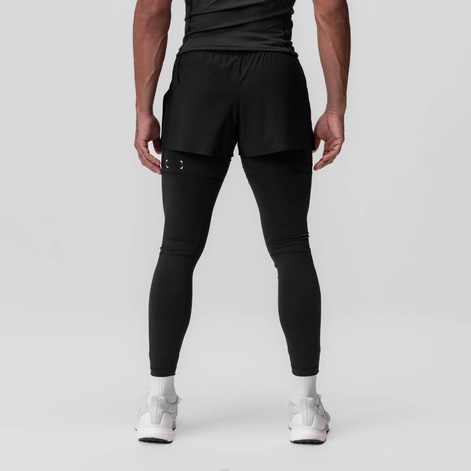 0911. Tetra-Lite? 2-in-1 High Split Legging Short - Black "Cyber"/Black Vegan Leather checkered pattern