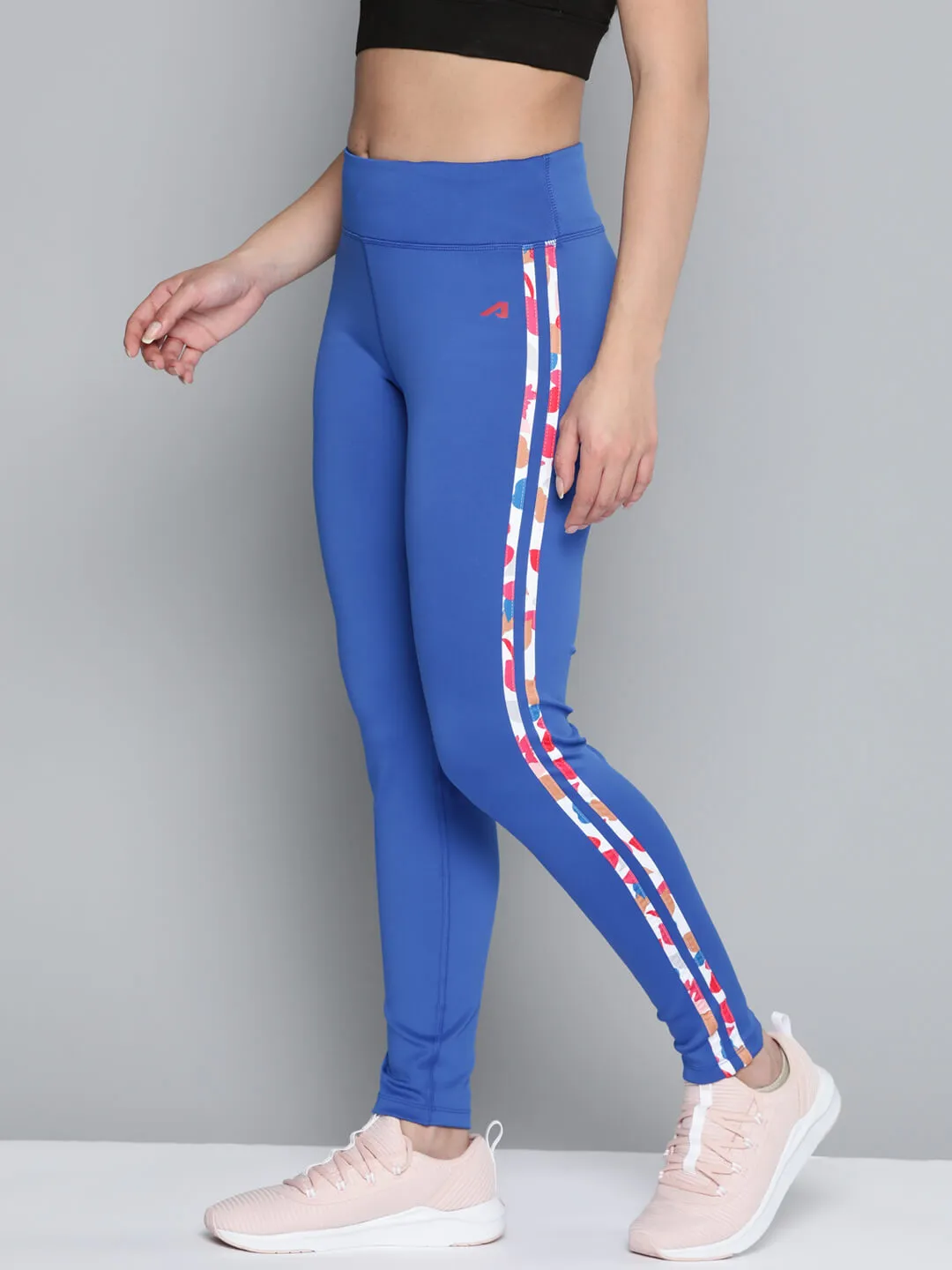 Thermal Regulating Fabric Alcis Women Blue White Striped Sports Tights