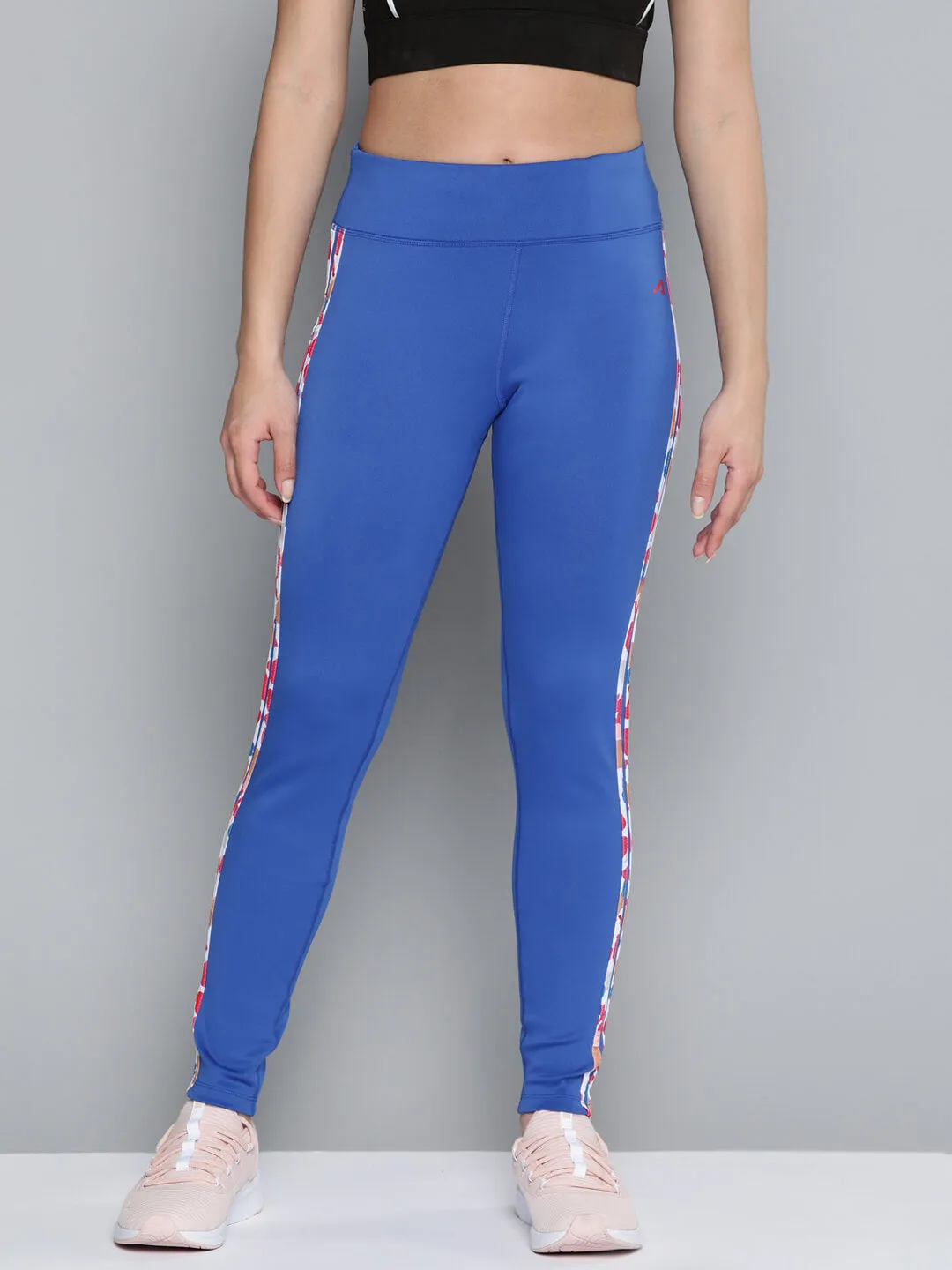 Alcis Women Blue White Striped Sports Tights Maternity Wear Rib Knit Simple Form
