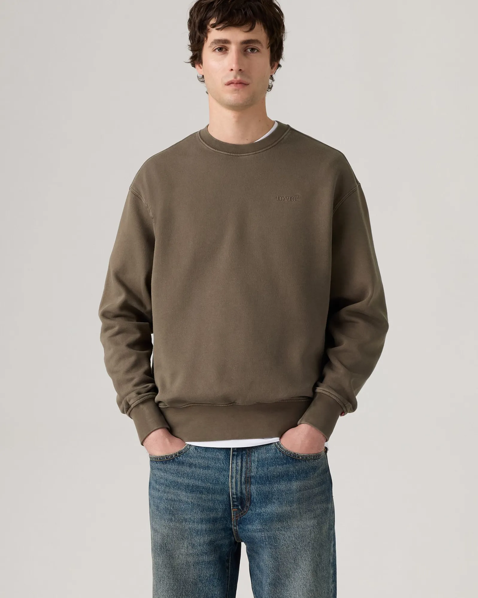 Casual Friday Parent Style Travel Outfit Essential Piece Levi's? Authentic Crew Sweat - Maitake Brown GD