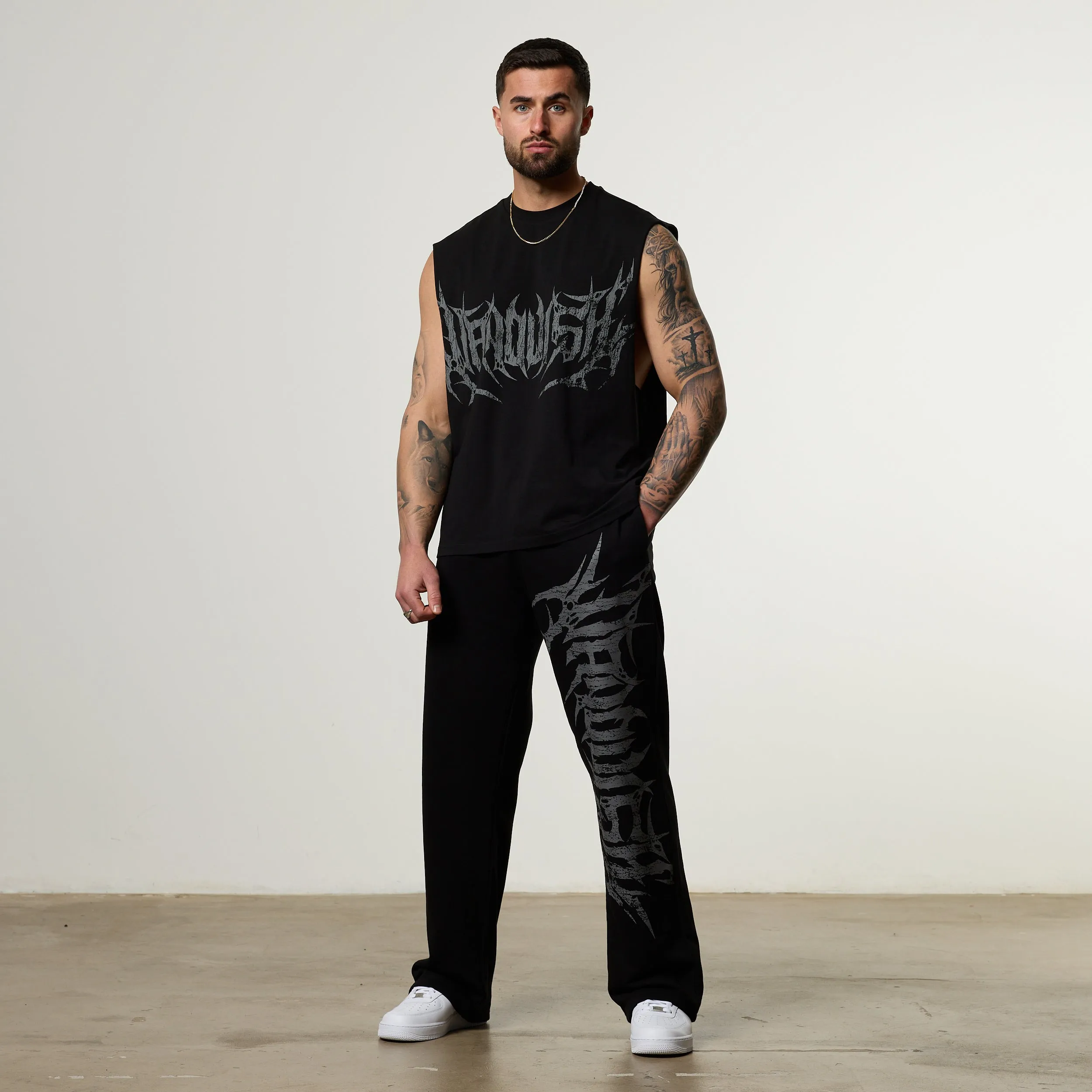 Feminine Appeal Vanquish Metal Black Cut Off Sleeveless T Shirt