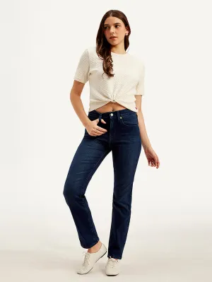 Women's 724 Dark Blue Straight Fit High Rise Jeans Effortless Style Urban Style