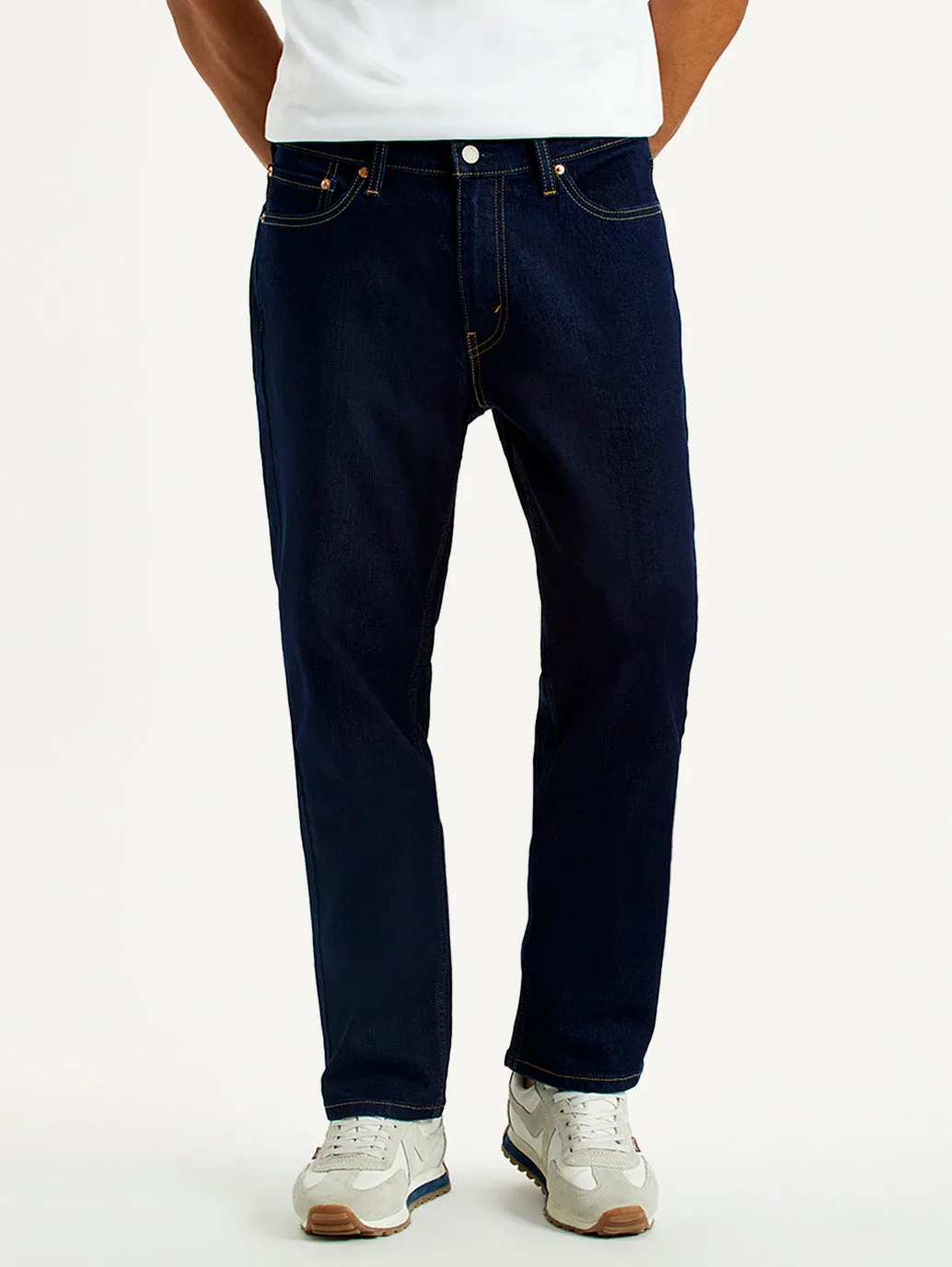 Earthy Modern Minimalist Office Wear Evening Stroll Urban Explorer Men's 541 Navy Blue Athletic Tapered Fit Mid Rise Jeans