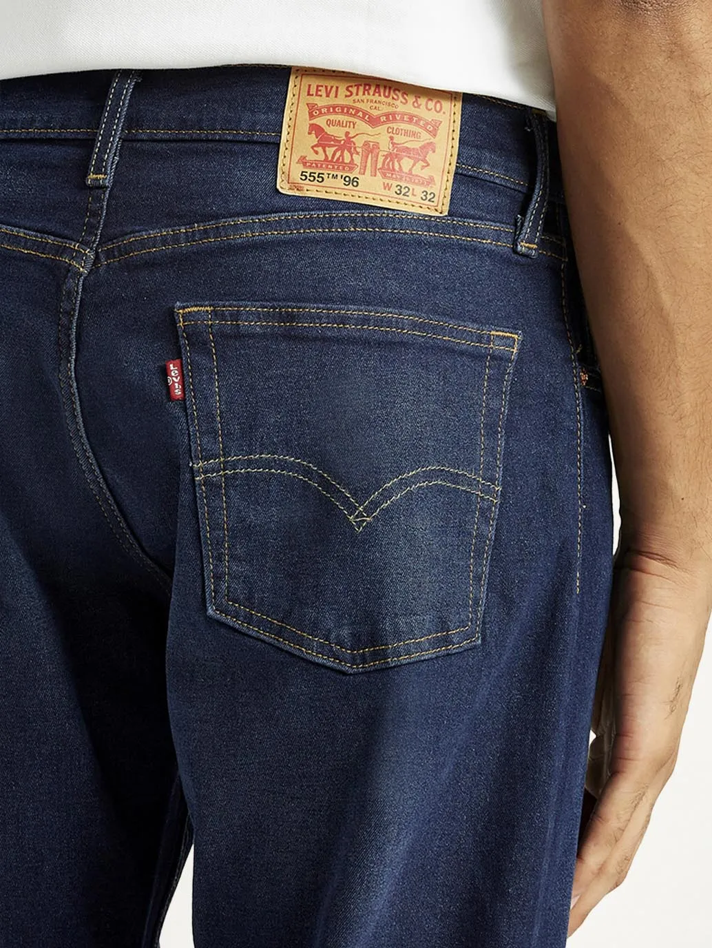 Garment Dyed Technique Cool Silhouette Men's 555 Dark Indigo Loose Fit Mid Rise Jeans
