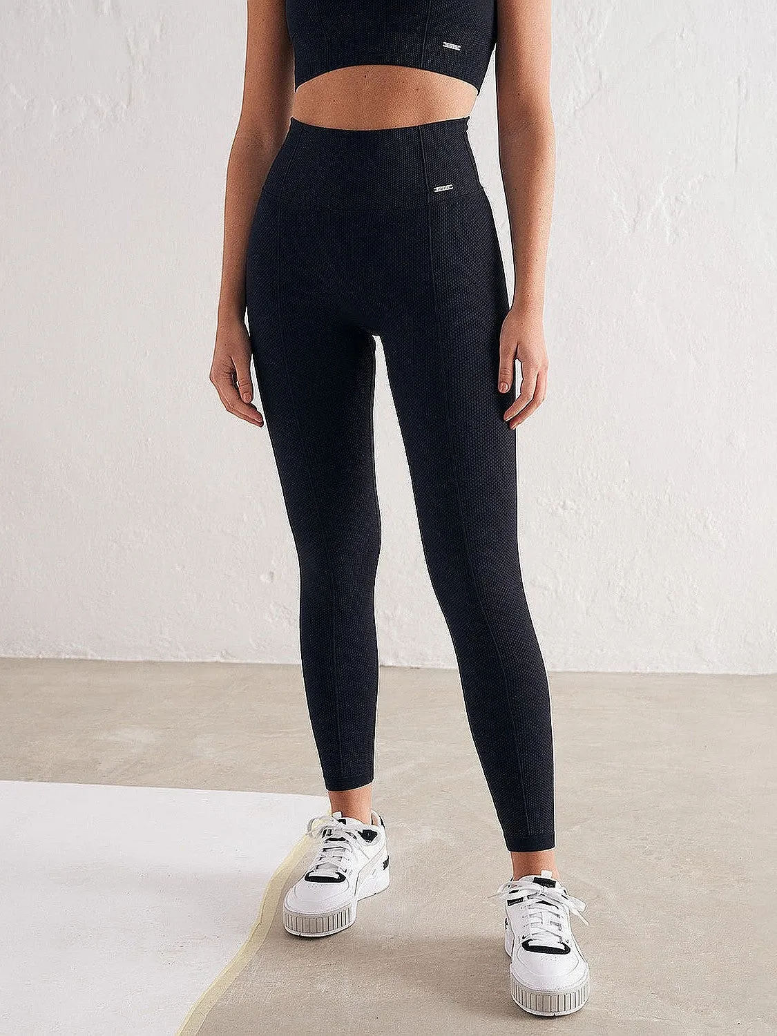 Black Luxe Seamless Tights Double Layer Dance Practice Indoor Exercise Compression Support
