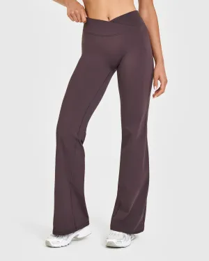 Stretch Power No Shrink Material Unified Wrap Flared Bottoms | Dark Umber Brown Soft Trend