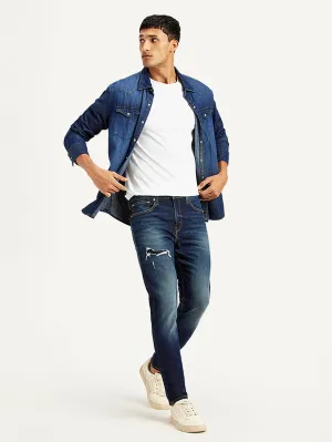 Men's 512 Navy Blue Slim Tapered Fit Mid Rise Jeans Crosshatch Stitching Day Ready