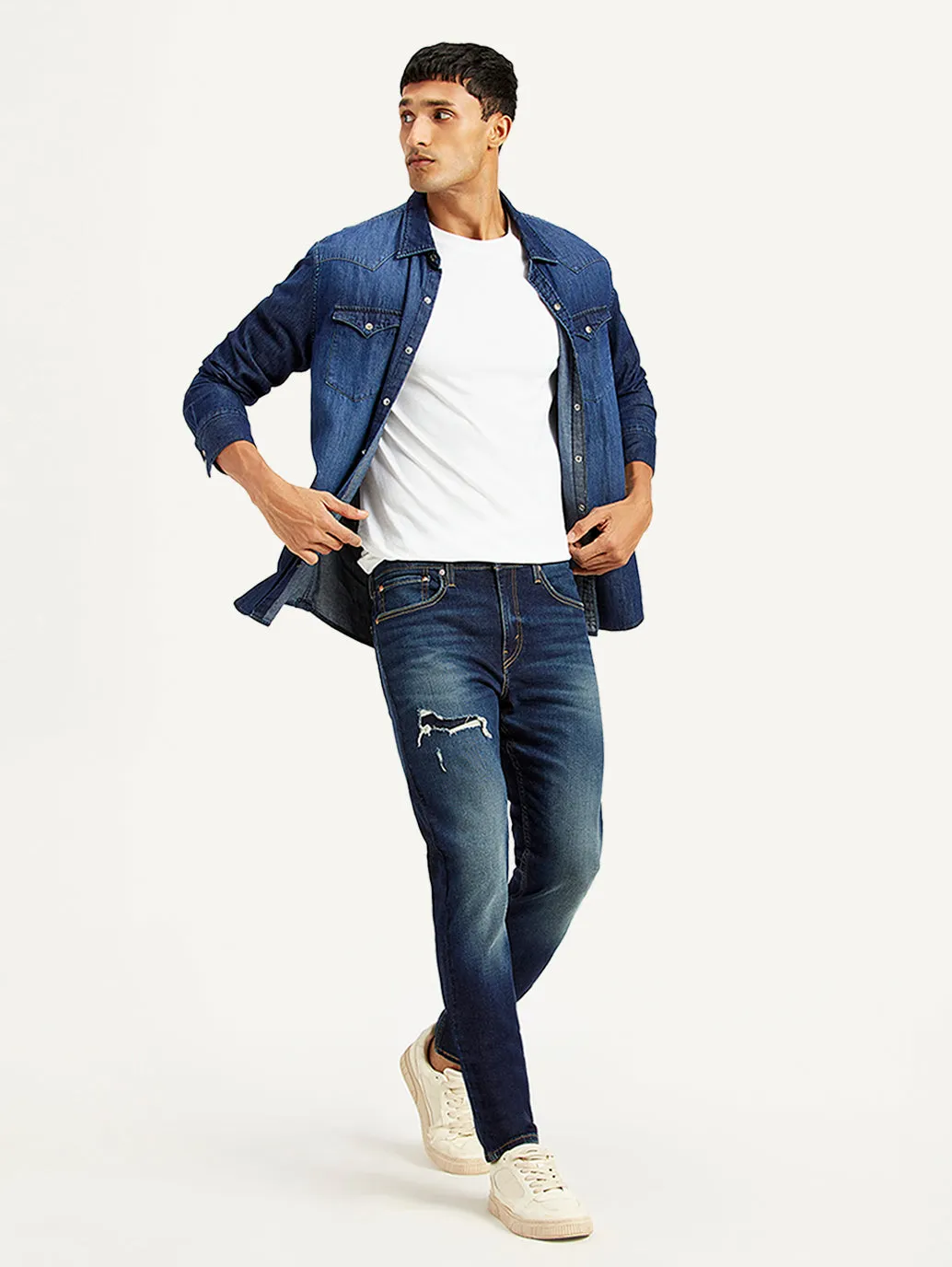 Men's 512 Navy Blue Slim Tapered Fit Mid Rise Jeans Crosshatch Stitching Day Ready