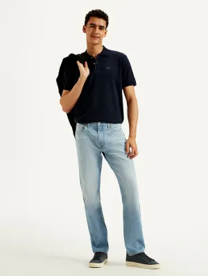 Men's 513 Blue Slim Straight Fit Mid Rise Jeans Raw Hem Design