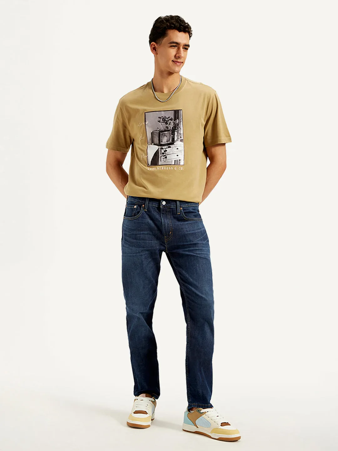 Men's 512 Blue Slim Tapered Fit Mid Rise Jeans Couple Look Smooth All Season Fabric Weight