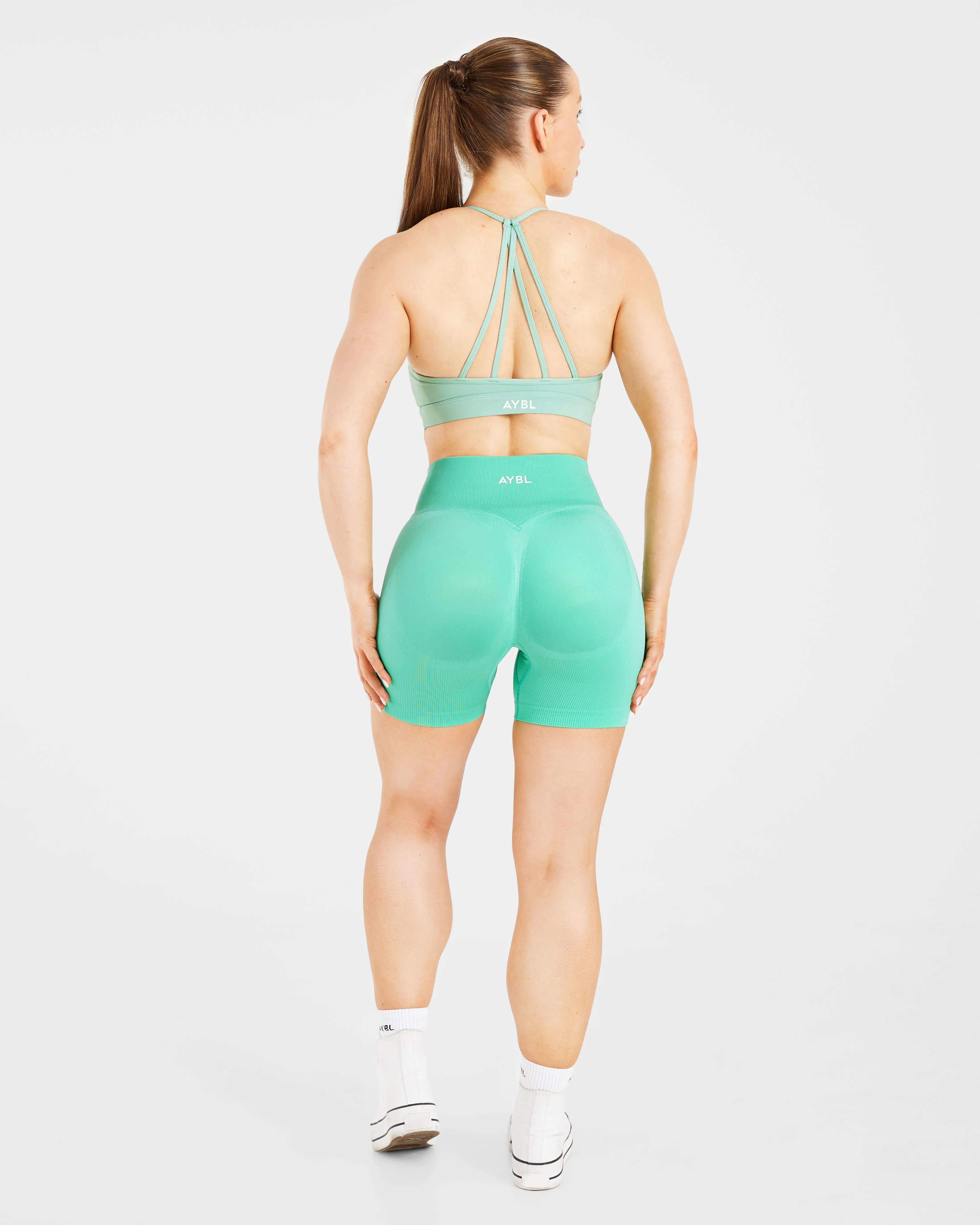 Essential V Neck Strappy Sports Bra - Light Sage Comfortable fit Green fitness wear