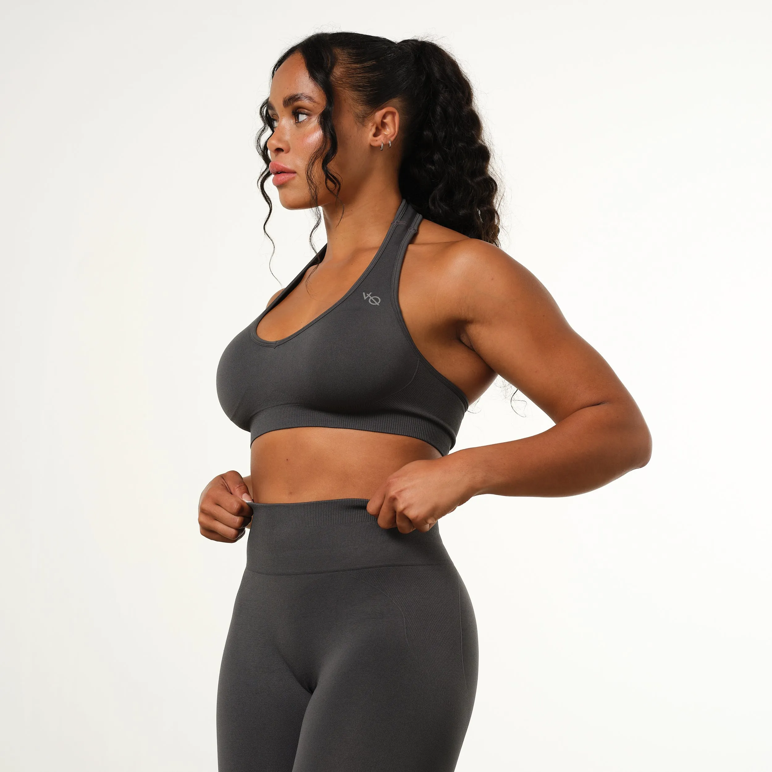 High Neck Elastic cuffs Vanquish Elevate Seamless Charcoal Halter Neck Bra