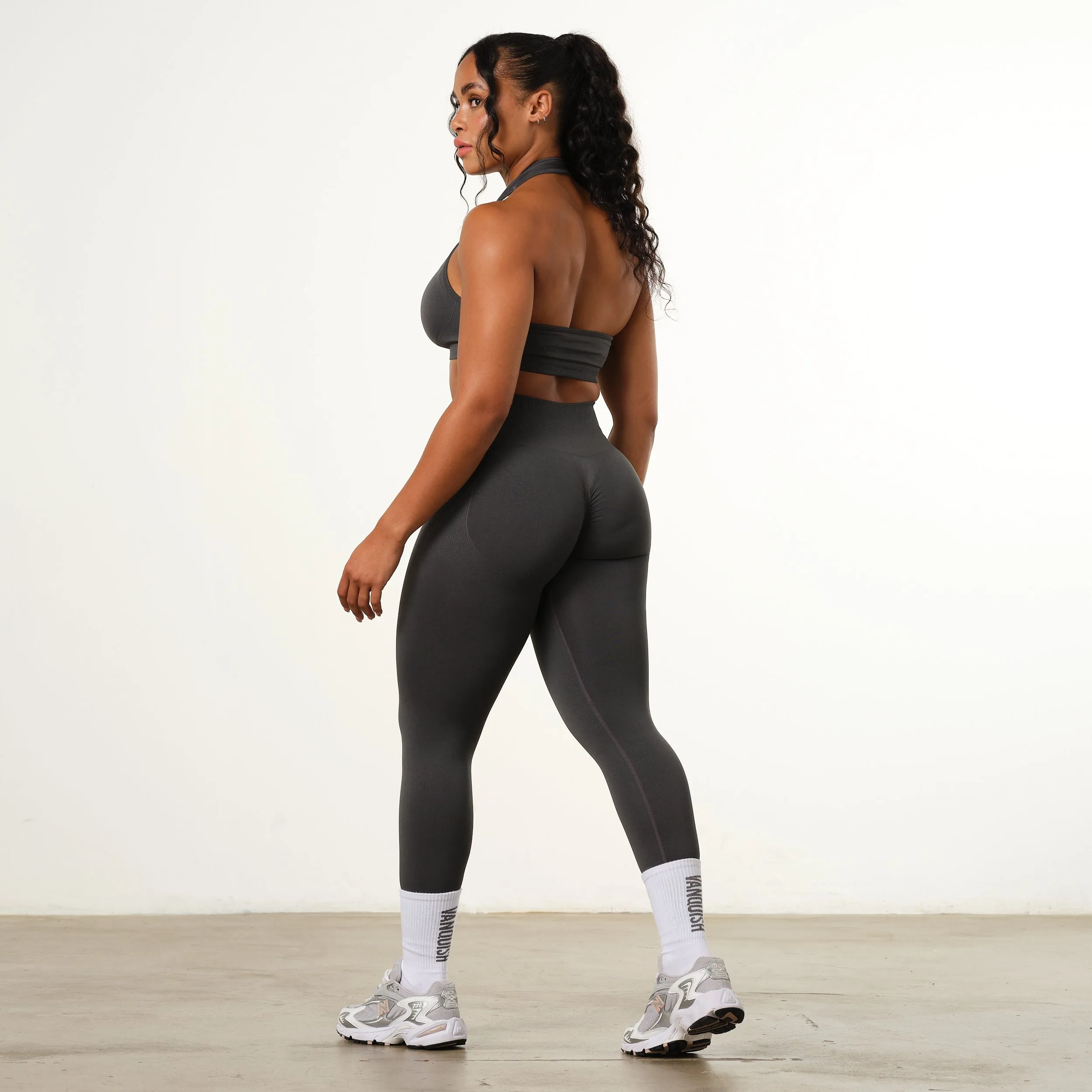 Vanquish Elevate Seamless Charcoal Halter Neck Bra Non Restrictive Movement temperature regulation