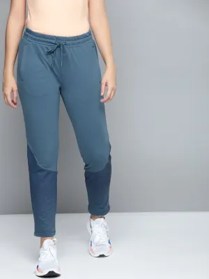 No Ride Up Design No Gap Waist Construction Alcis Women Blue Solid Slim Fit Track Pants with Printed Detail