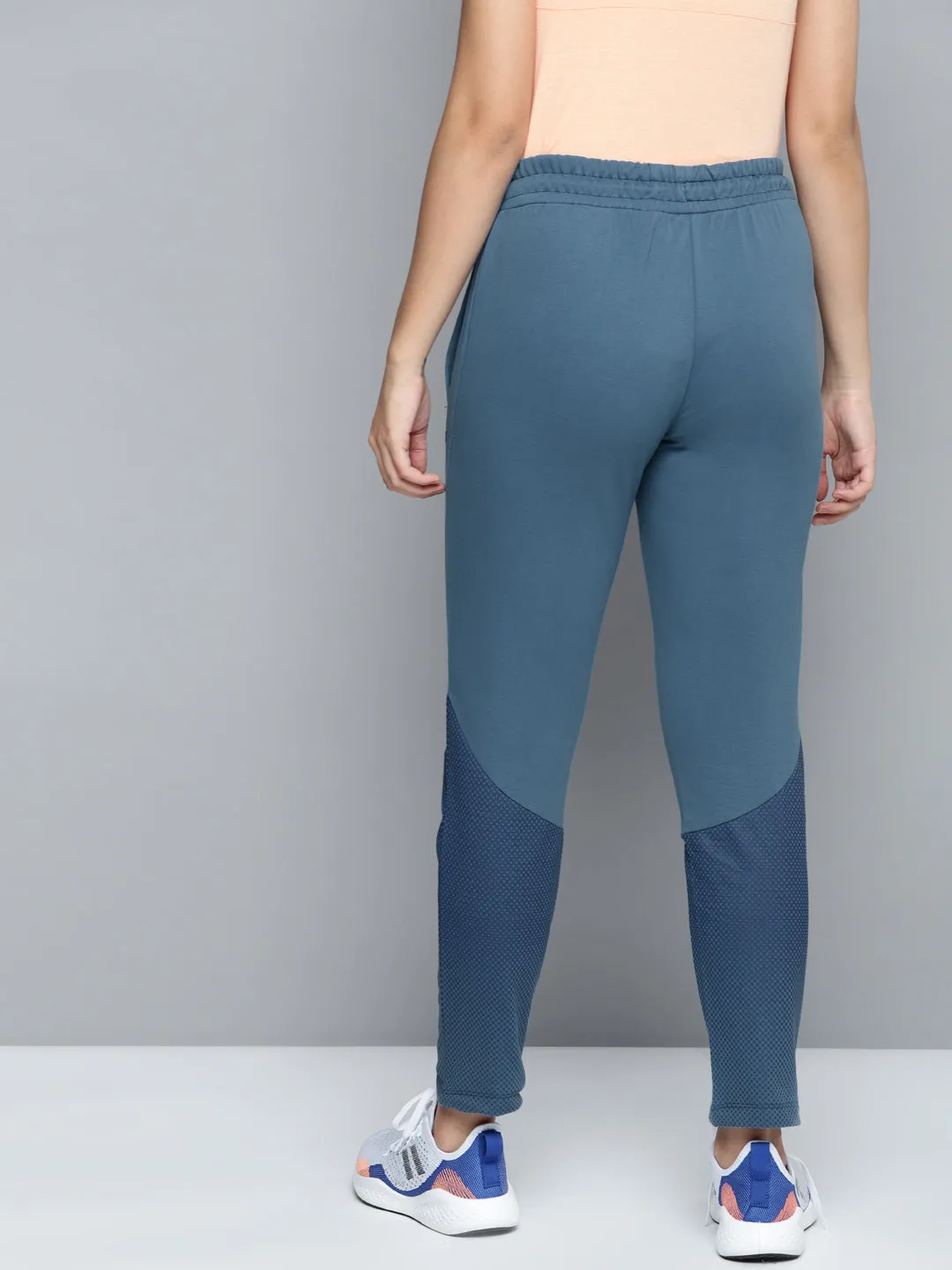 Alcis Women Blue Solid Slim Fit Track Pants with Printed Detail AntiSlipGrip