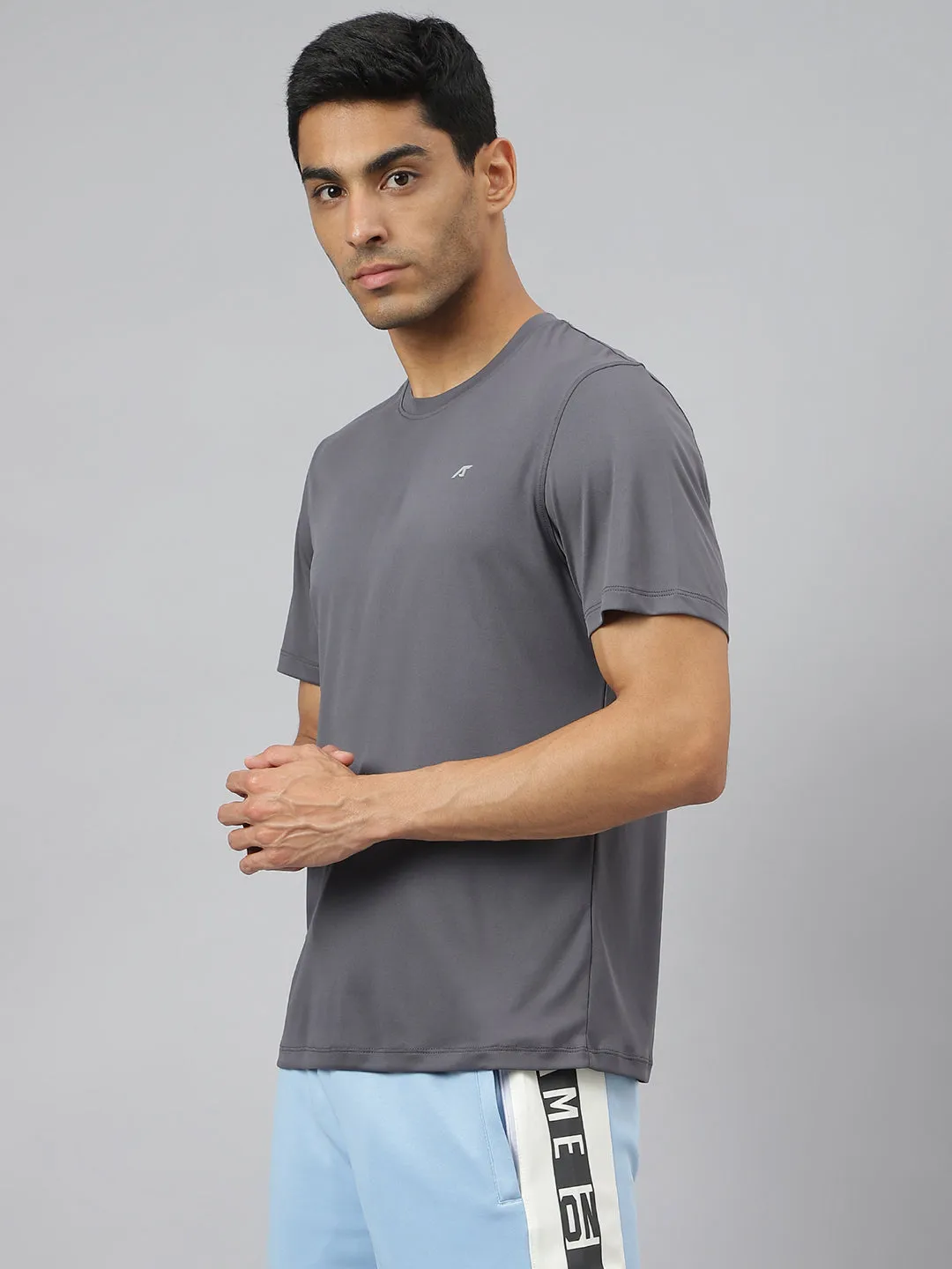 Hero Mode Alcis Men Graphite Anti-Static Soft-Touch Slim-Fit Sports for All Round Neck Wonder T-Shirt