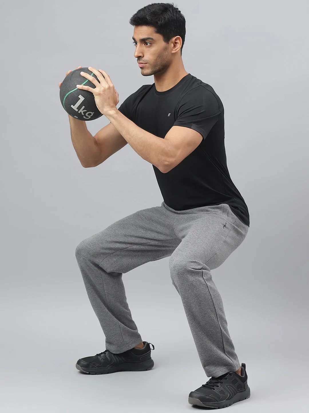 Movement Ease Classic Comfort Alcis Men Medium Grey Melange Anti-Static Slim-Fit Training Track Pants
