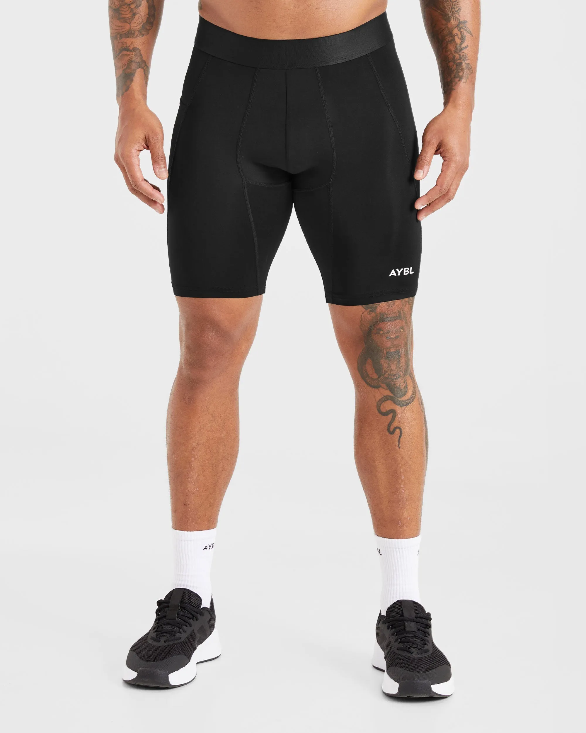 Essential Base Layer Shorts - Black Camouflage Pattern button-down look