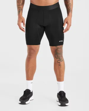 Essential Base Layer Shorts - Black Camouflage Pattern button-down look