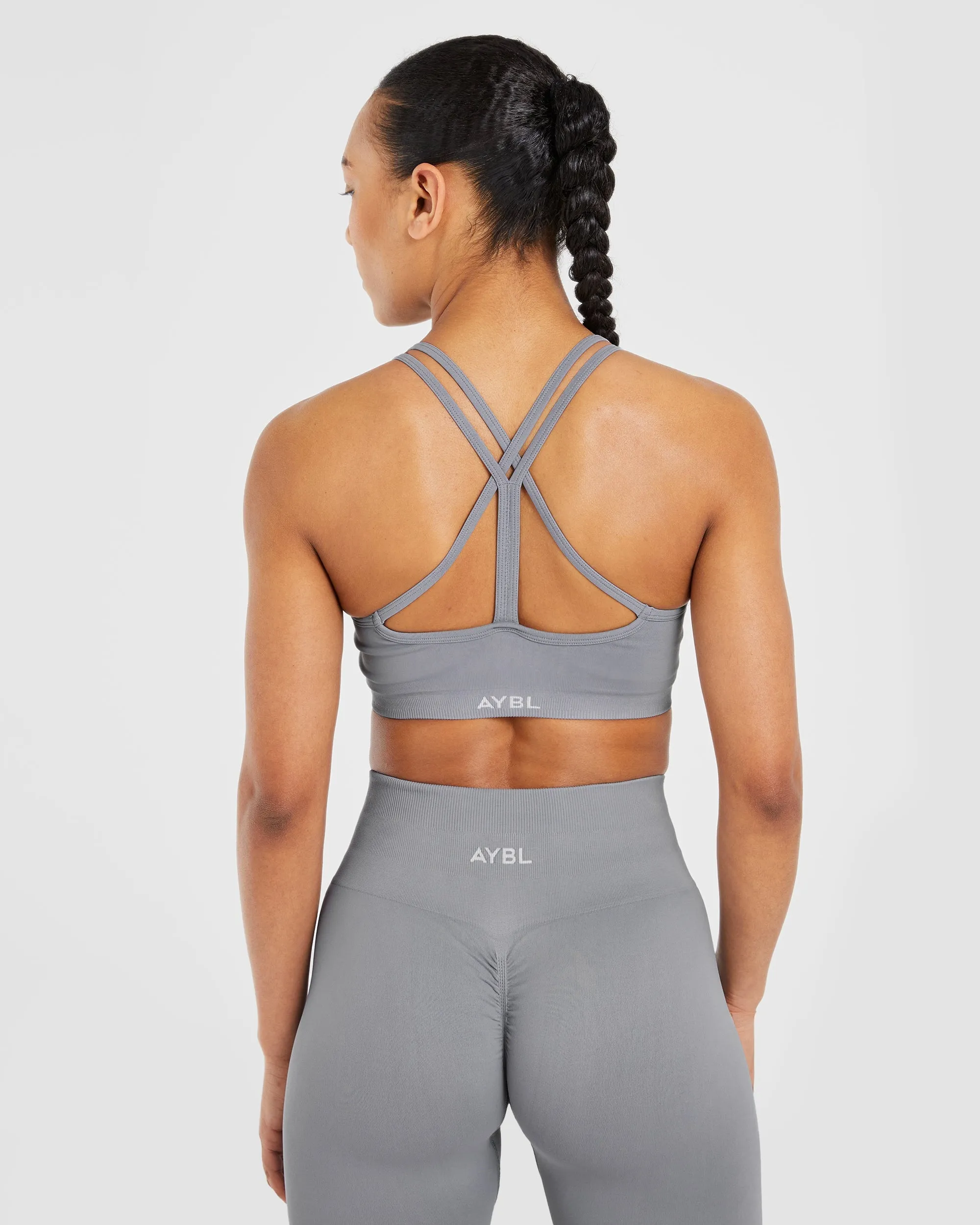 Power Seamless Sports Bra - Grey Compression Zone Technology All-Day Closure