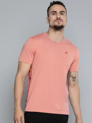 Alcis Men Dusty Pink Solid Slim Fit Gym T-shirt LowProfile Fasteners