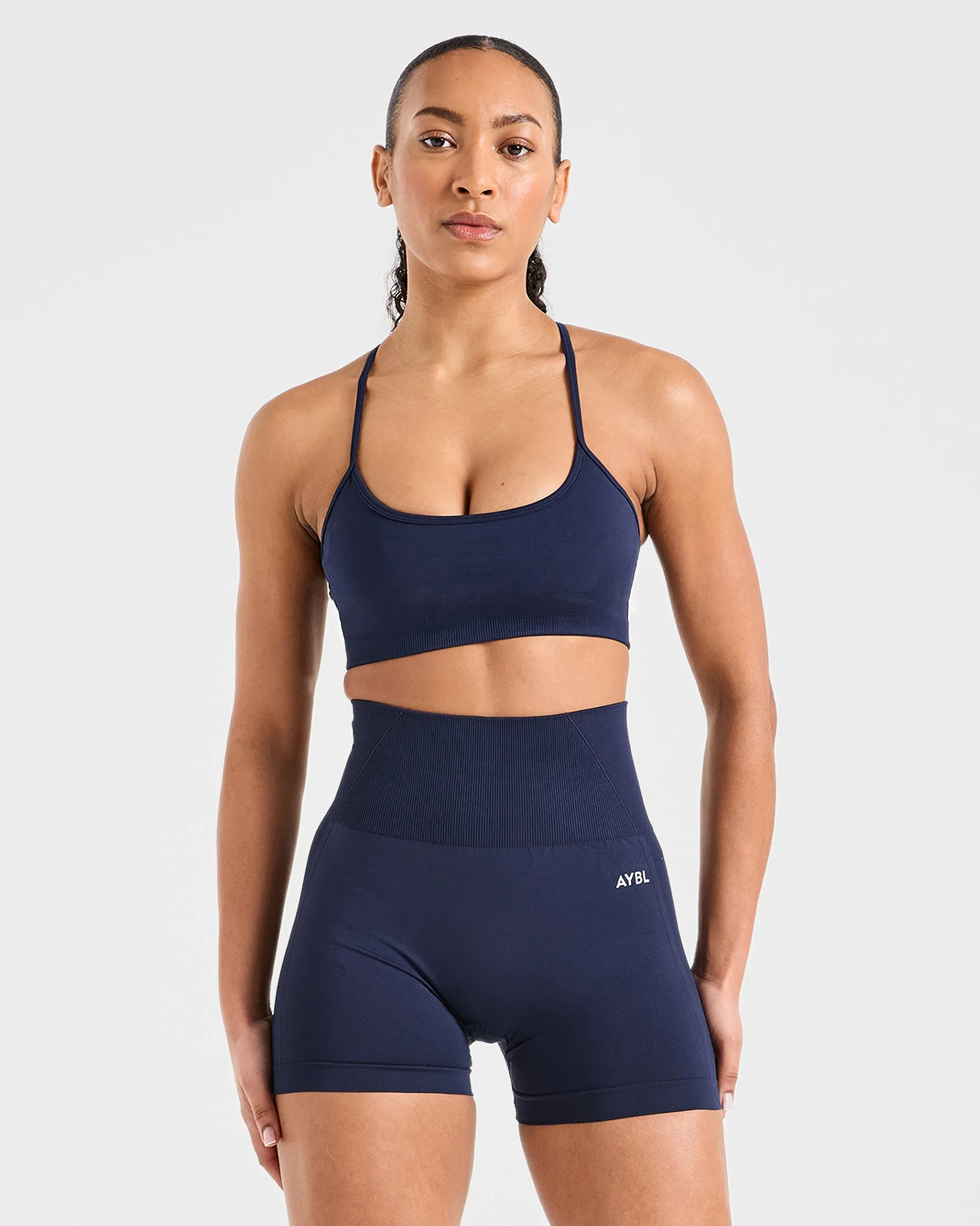 Hook-and-eye closure seams Anti-microbial Empower Seamless Sports Bra - Navy