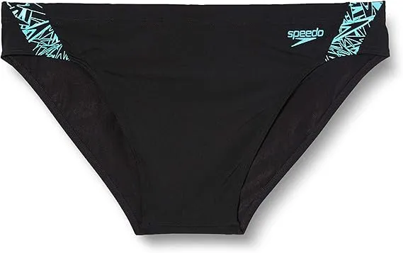 Speedo Boom Splice Mens Swim Brief - Black Quick Recovery Fabric Wide Back Coverage