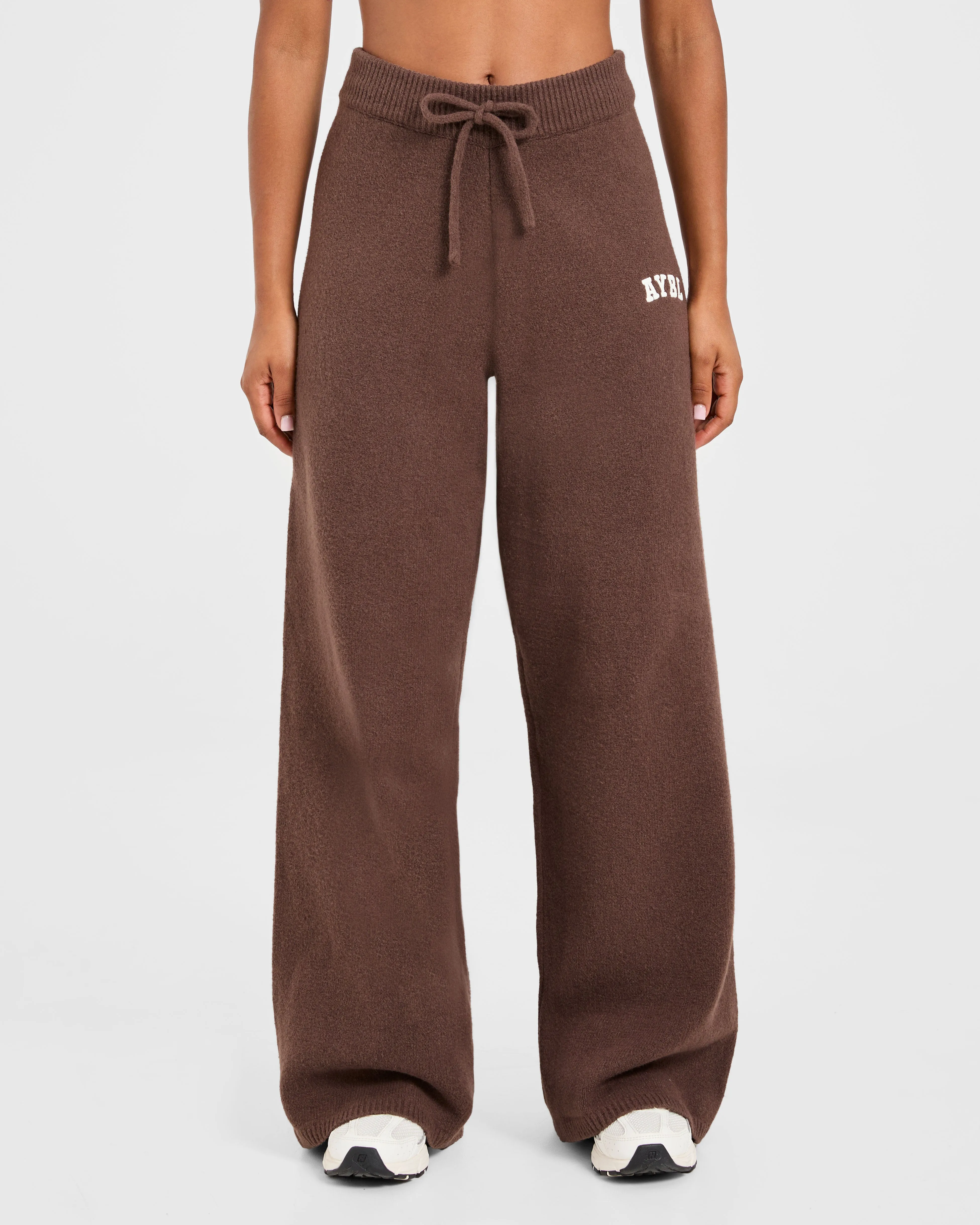 Varsity Oversized Knitted Joggers - Brown Chronicle Wide Band White activewear