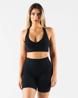 Contrast Stitching Deep V Cady Bra - Black