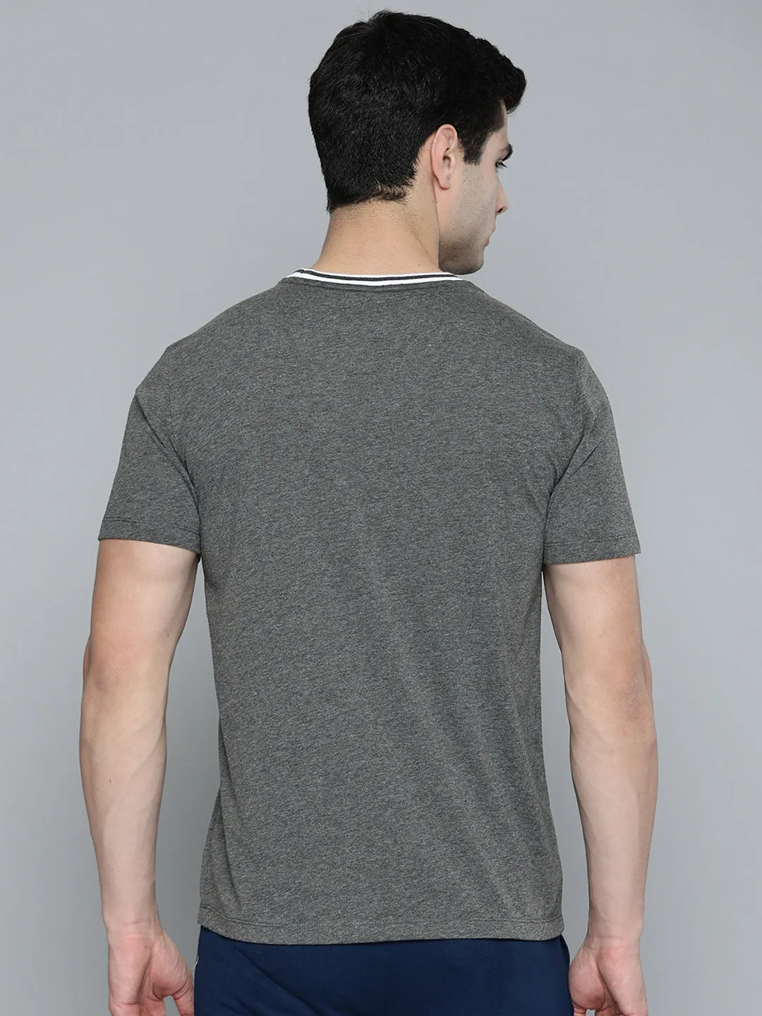 Busy Glow quick dry Alcis Men Charcoal Grey White Typography Printed T-shirt