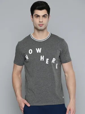 Alcis Men Charcoal Grey White Typography Printed T-shirt Story Mood Muse Edge