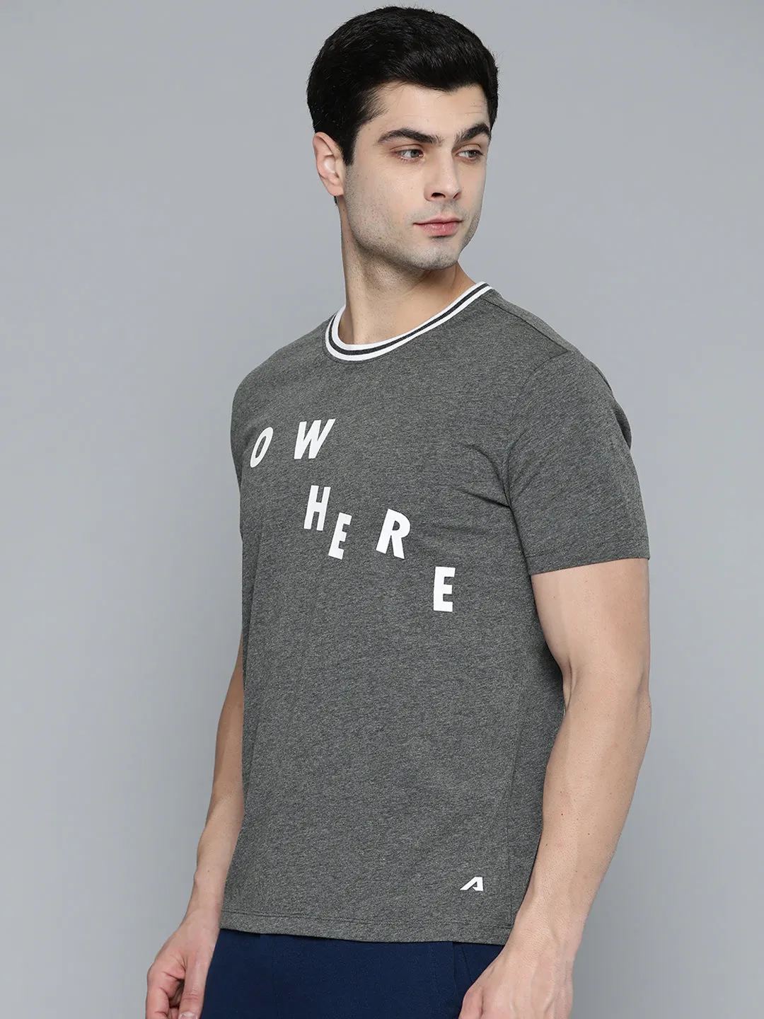 Tech Mood Alcis Men Charcoal Grey White Typography Printed T-shirt