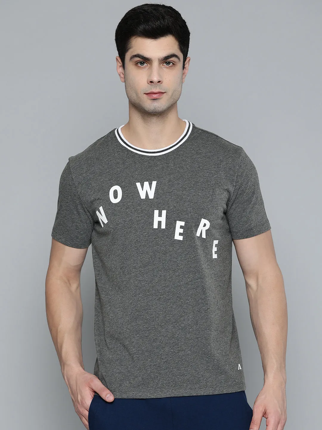 Alcis Men Charcoal Grey White Typography Printed T-shirt Story Mood Muse Edge