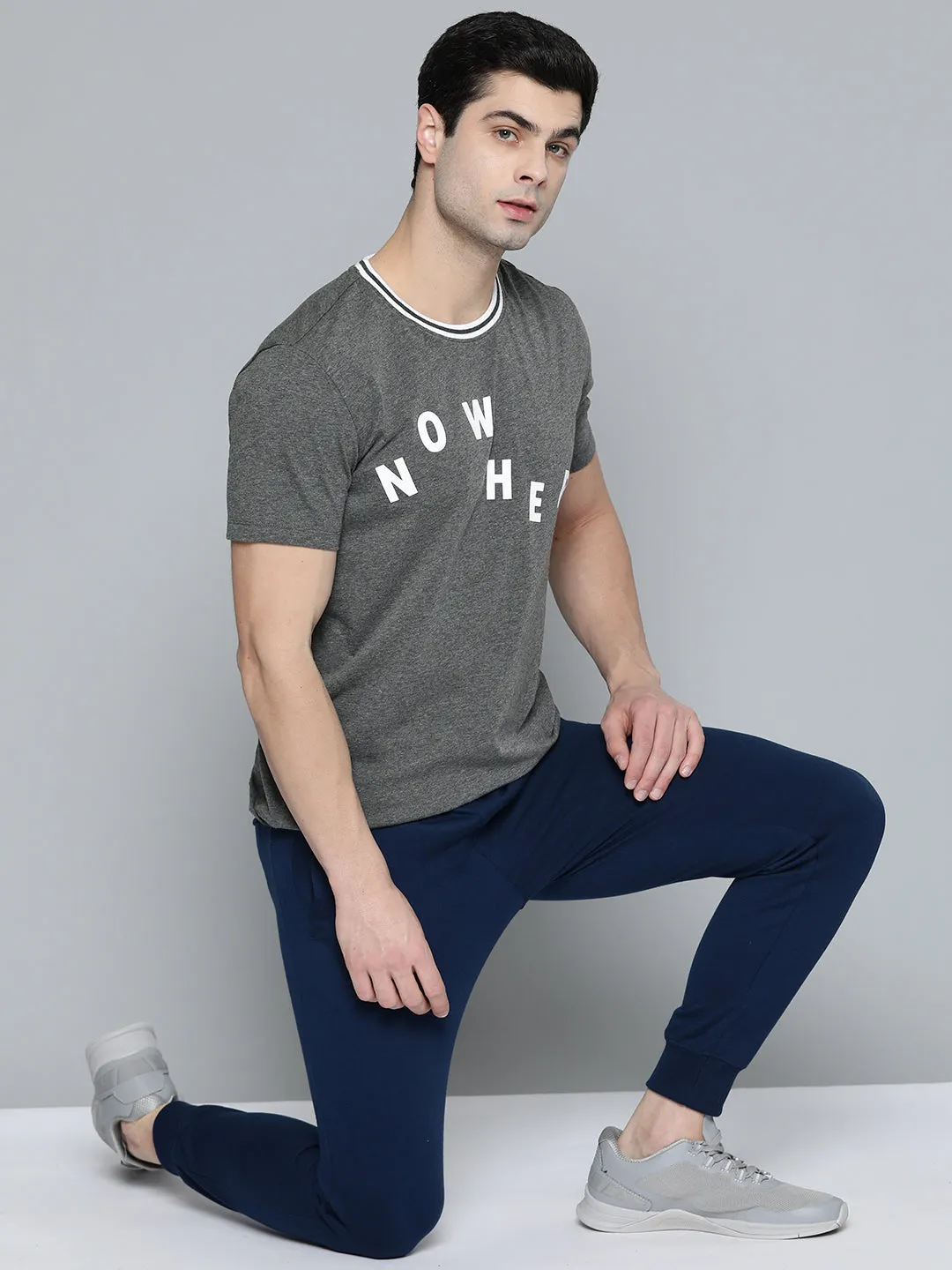 City Casual UVProtectionFabric Alcis Men Charcoal Grey White Typography Printed T-shirt