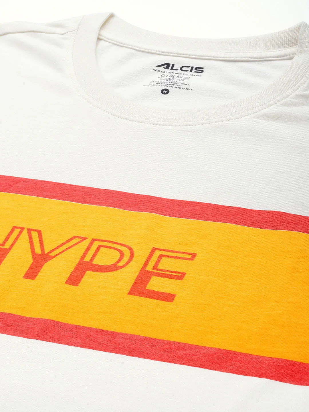 Alcis Men Off White Typography Printed Slim Fit Gym T-shirt Tough Core Art Mood