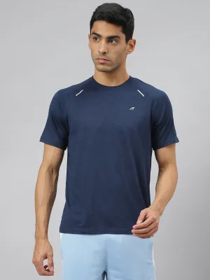 Glam Night Tech Edge Alcis Men Navy & Black Soft-Tech Anti-Static Slim-Fit Athleisure T-Shirt