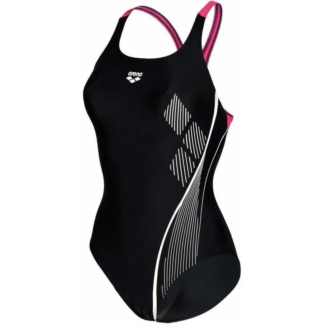 Arena Graphic Pro Back Womens Swimsuit - Black Rubber Free Elastic Bands water sports