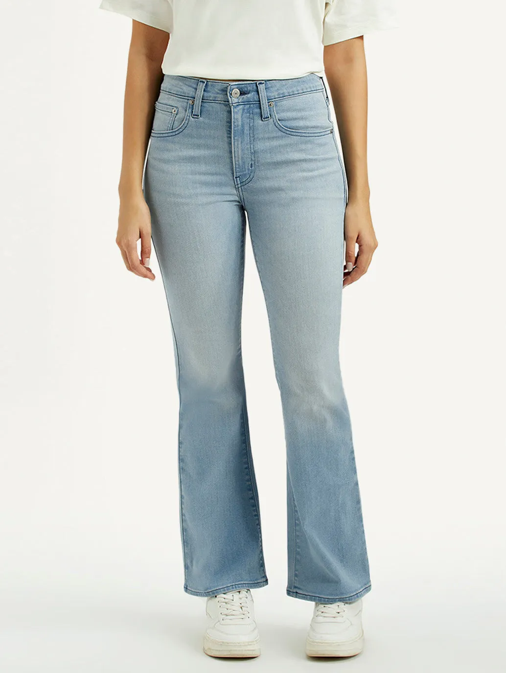 Women's 726 Light Indigo Flared Fit High Rise Jeans Barrel Leg Construction