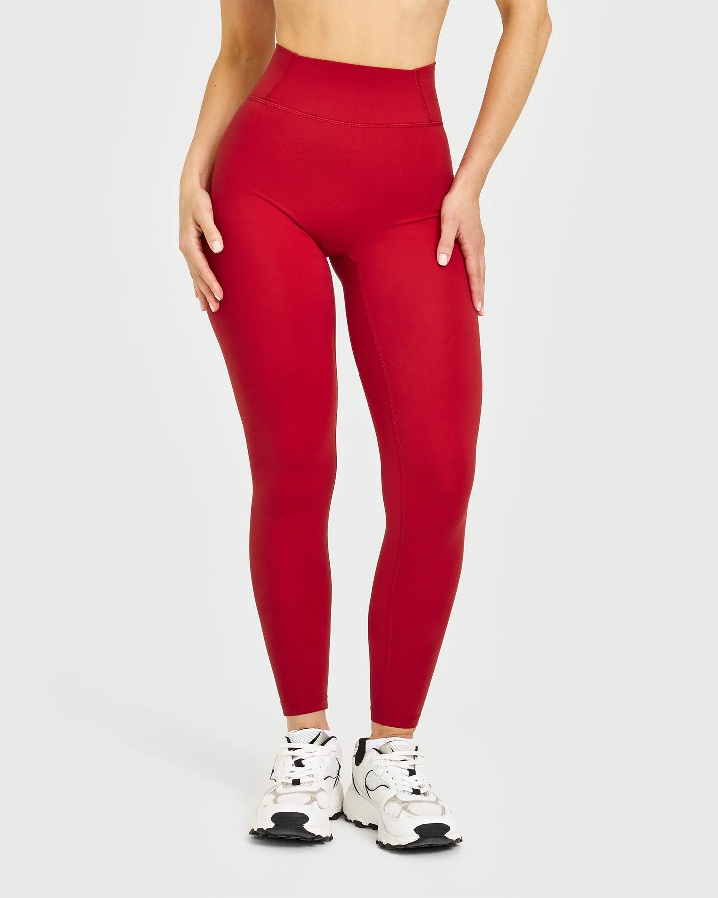 Timeless High Waisted Leggings with White Logo | Toasted Red Stay Shape All Ages Stretch Fit Ankle length