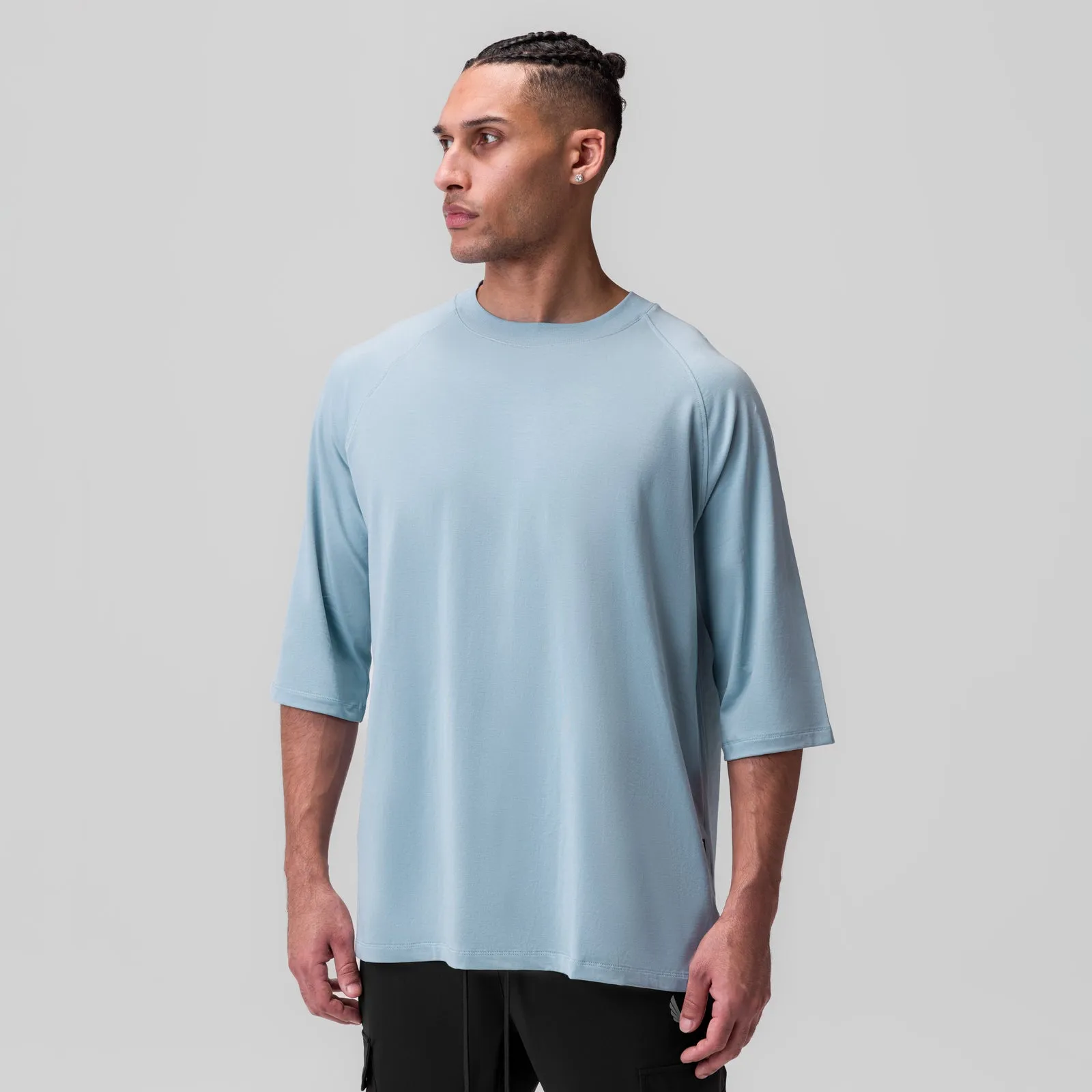 1086. Supima? 3/4-Sleeve Oversized Tee - Light Sky Geometric Pattern