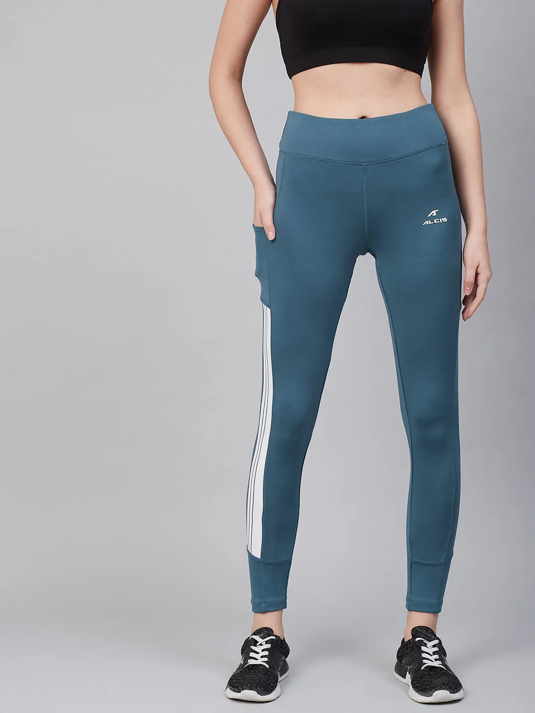 Camping Gear Postpartum Fit Adaptive Compression Levels Alcis Women Blue Solid Training Tights