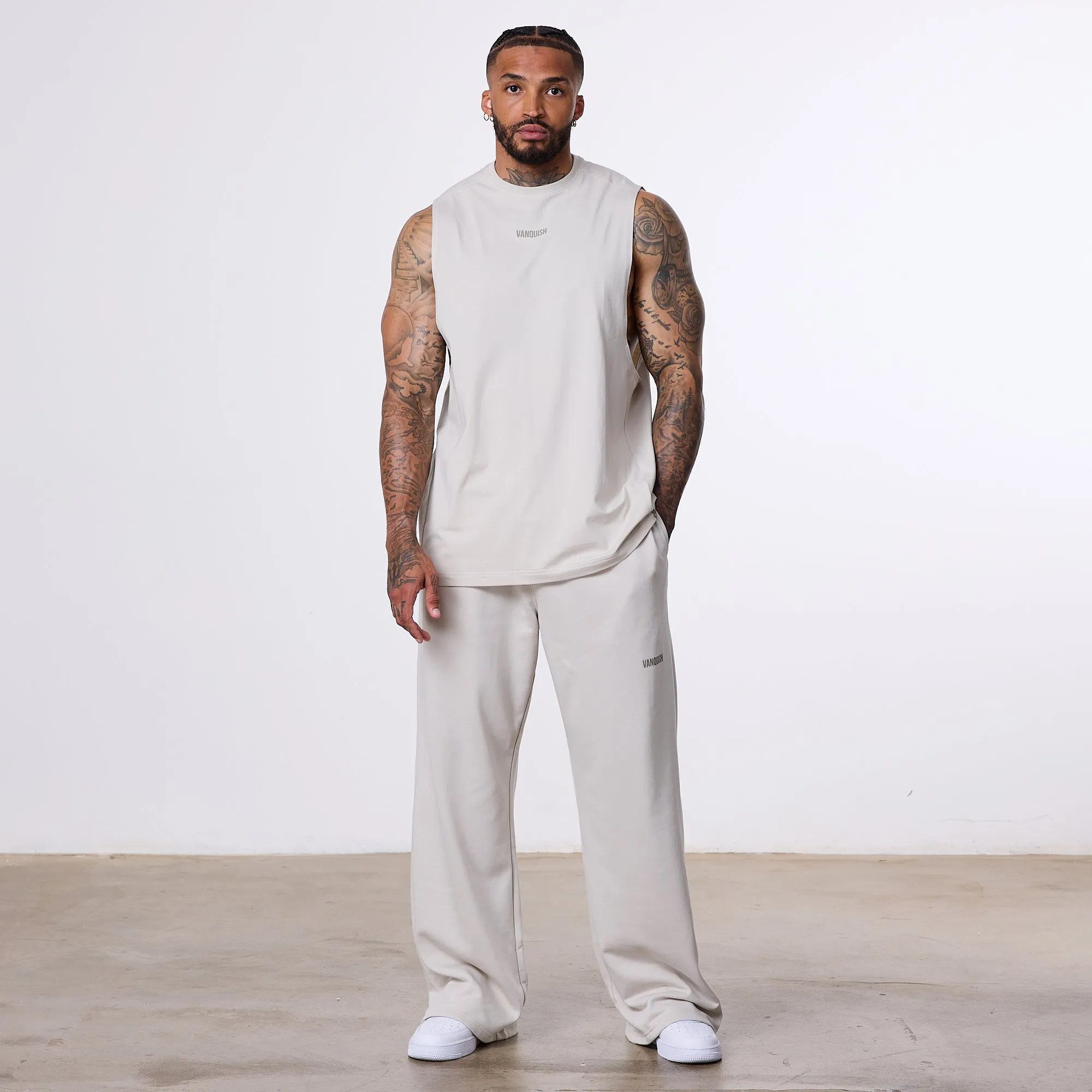 Vanquish Essential Stone Straight Leg Sweatpants DoubleLayeredHem