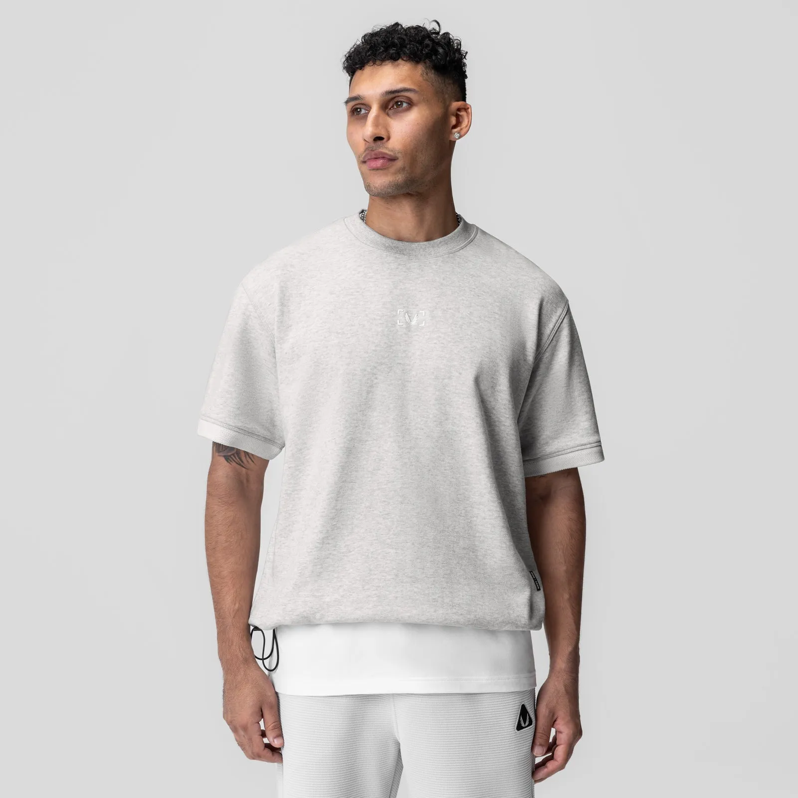 1026. Herringbone Terry Oversized Cinch Tee - Heather Grey Floral Pattern Tight fit sexiness