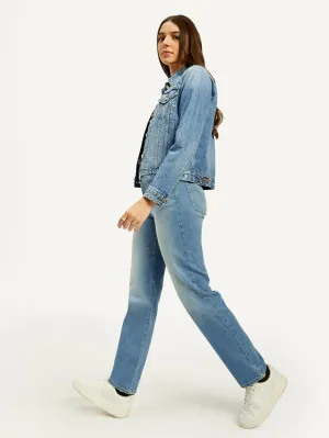 Recycled Fiber Content Women's Blue Wedgie Straight Fit High Rise Jeans
