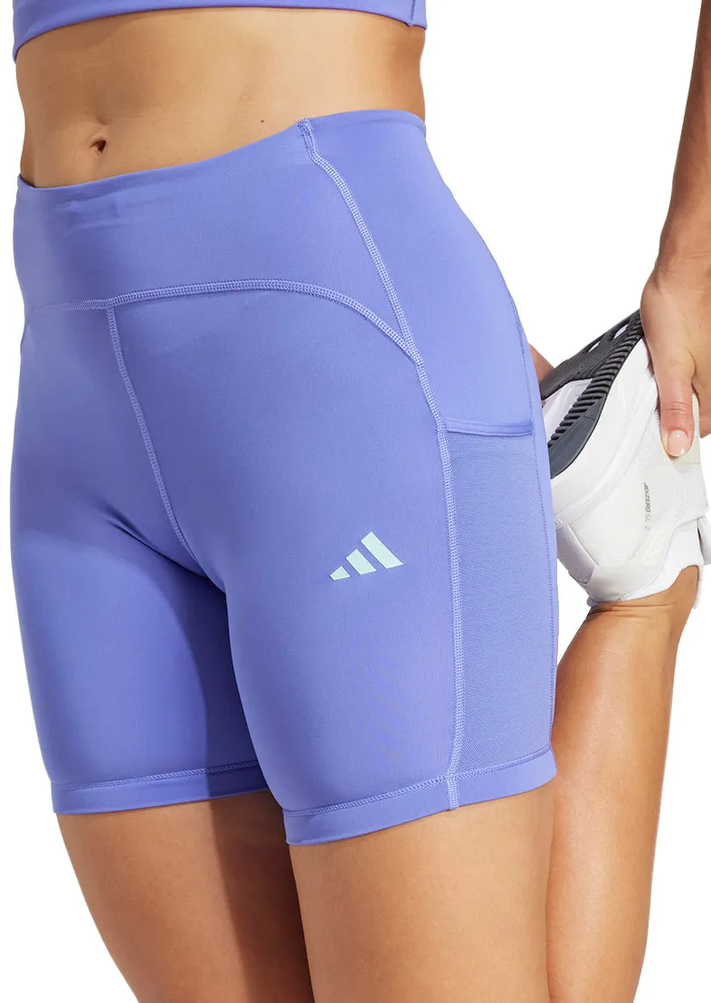 adidas Adizero 4 Inch Womens Short Running Tights - Blue Zipper pockets