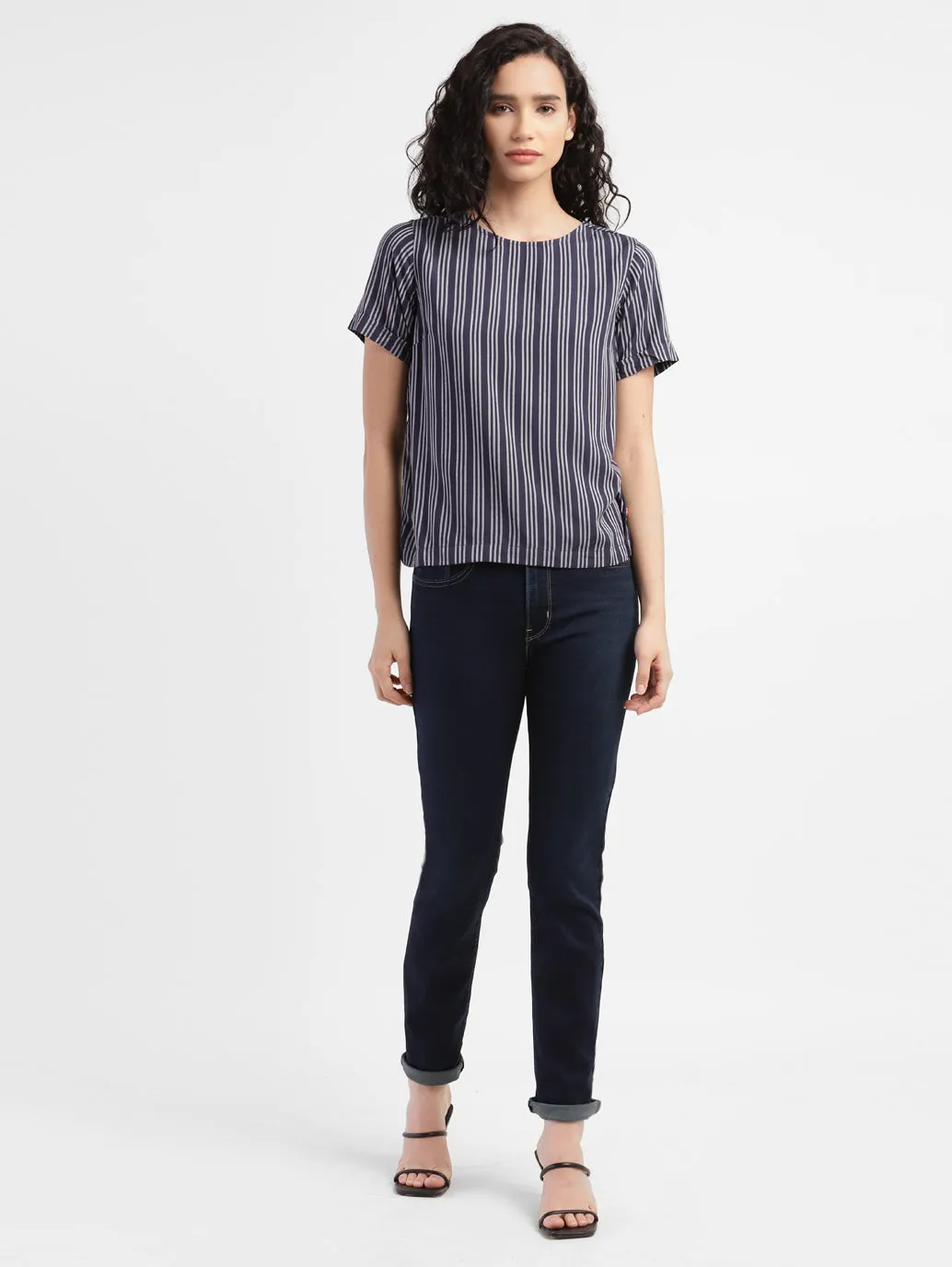 Women's 724 Blue Straight Fit High Rise Jeans Customizable length