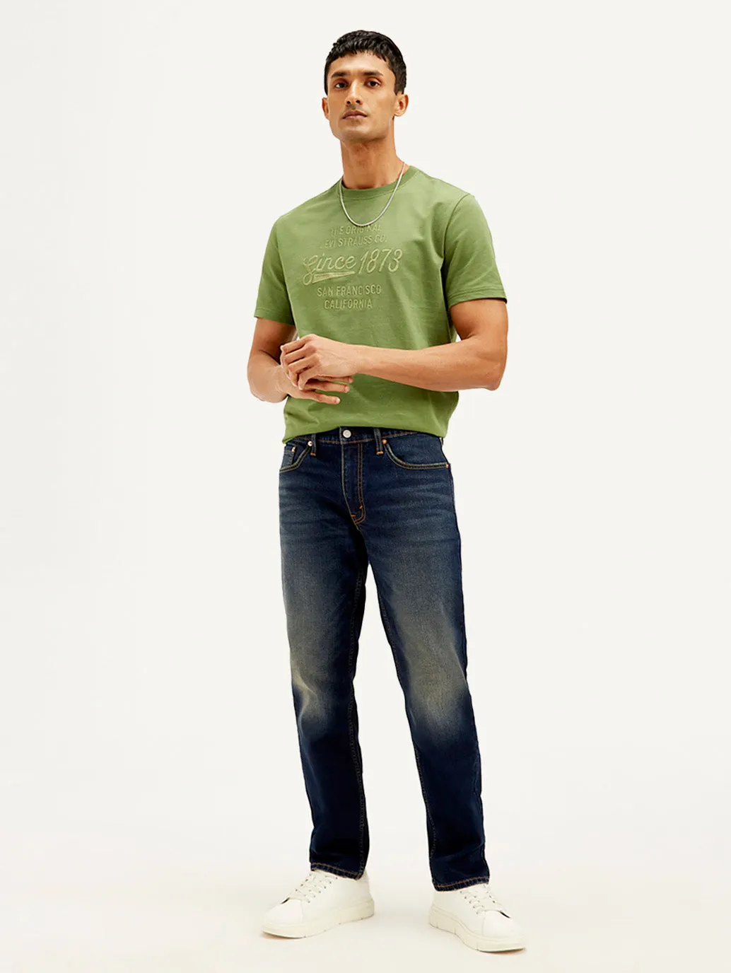 Men's 541 Dark Blue Athletic Tapered Fit Mid Rise Jeans Easy Pair Sunny Vibes Casual