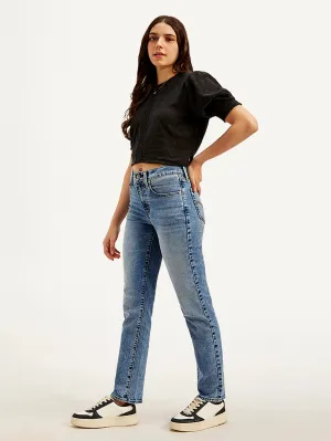 Women's 724 Blue Straight Fit High Rise Jeans Chill Outfit Relaxed Style Earthy