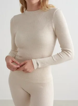 Caf?? Au Lait Ribbed Wool Long Sleeve Belted