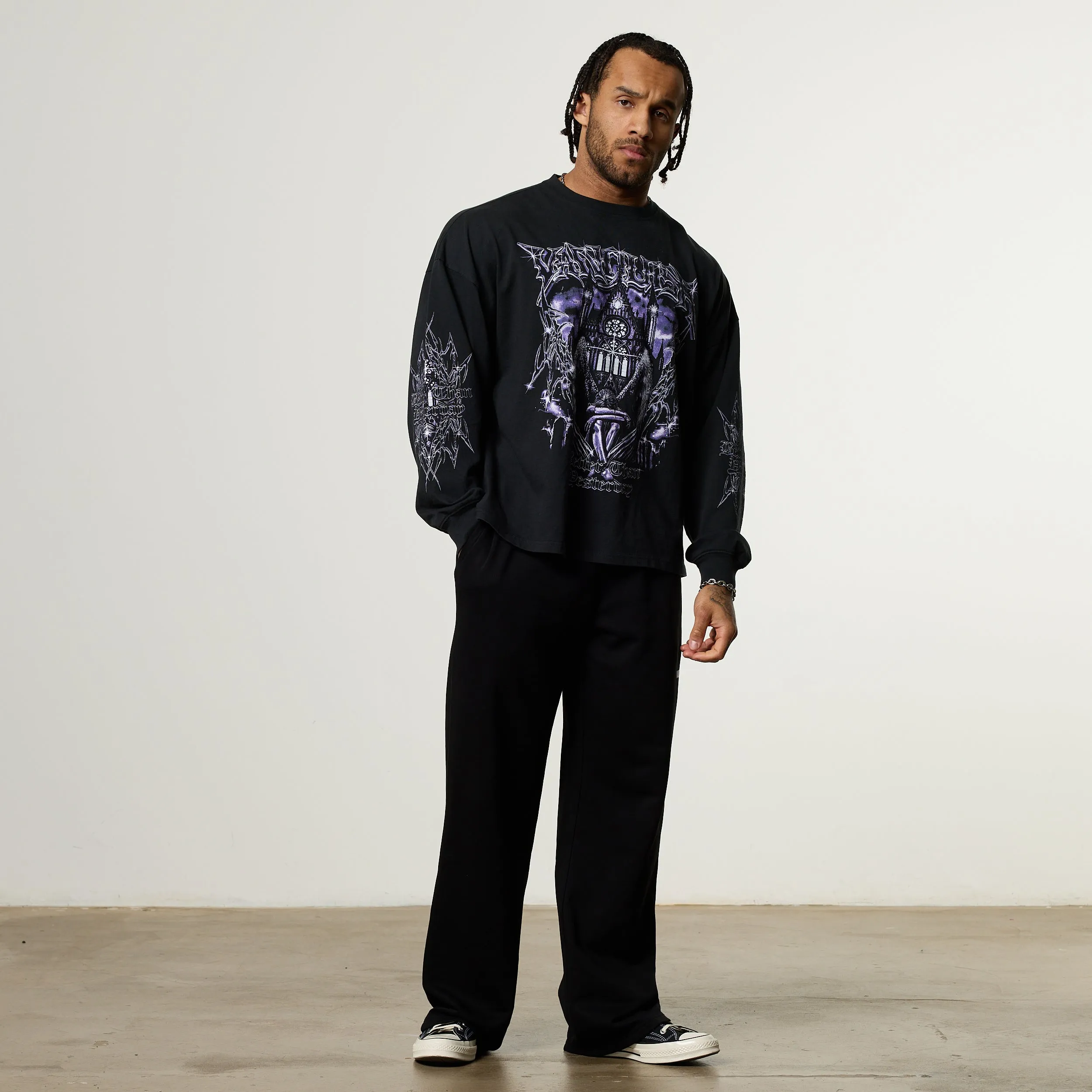 Vanquish Obsidian Black Angel Oversized Boxy Long Sleeve T Shirt Hypoallergenic Textile